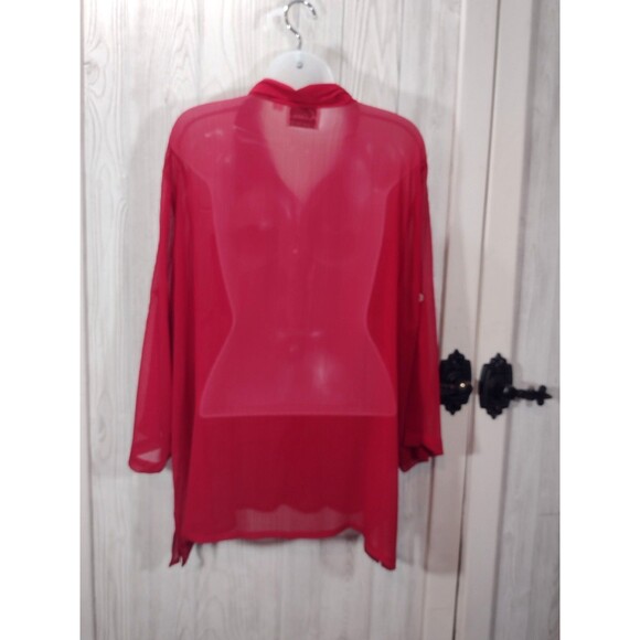 Linea By Louis Dell'Olio Red Sheer Button Front Blouse Size 1X - Picture 7 of 15